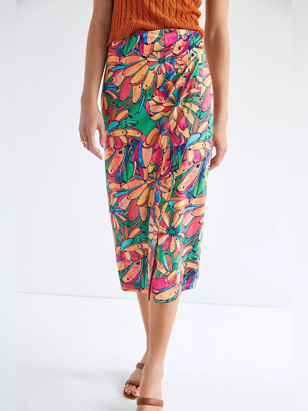Farm Rio X Anthropologie Getaway Tropical Banana Faux Wrap Midi Skirt